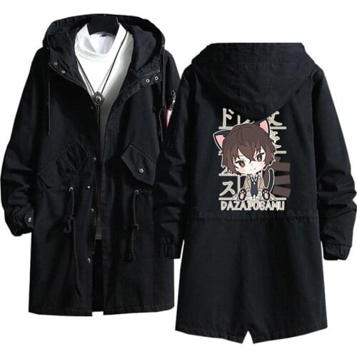 Anime Bungo Stray Dogs Cosplay Long Trench Hoodie Dazai Osamu Costume Men Coat Jacket Overcoat for Spring Autumn