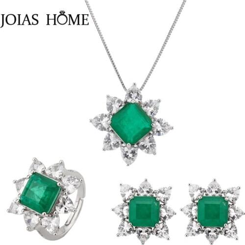 JoiasHome Trendy 925 Silver Woman Jewelry Sets Earrings Rings Necklace with Beryl Gemstone for Woman Fashion Wholesale