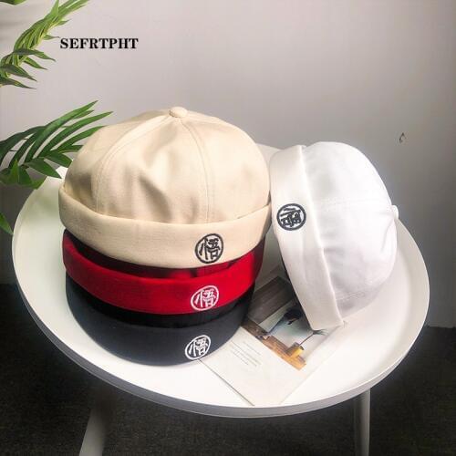 Novelty Fold Skullcap Vintage Solid Color Sailor Cap Watermelon Hat Men Bucket Cap Brimless Hat Adjustable Cotton Bonnet Women