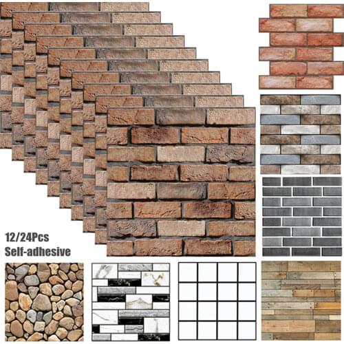 12/24Pcs 3D Wall Panel Brick Self-Adhesive Wall Stickers Waterproof Wallpaper for Kitchen Living Room Home Background Wall Decor