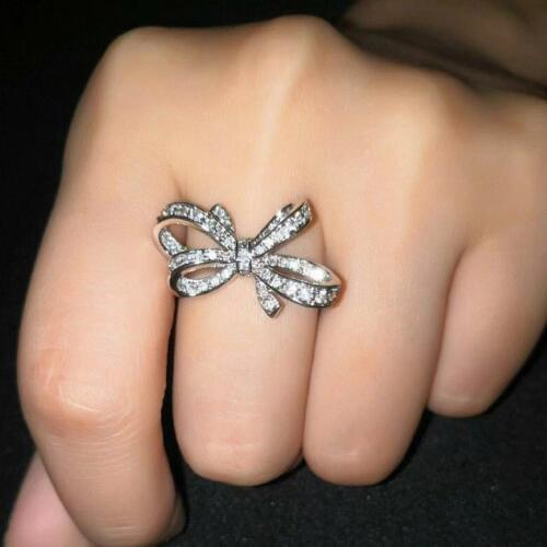 Newest 925 Sterling Silver Sparkling Big Bow Knot white zircon Ring For Women Infinity Valentines Day Gift Wedding Fine Jewelry