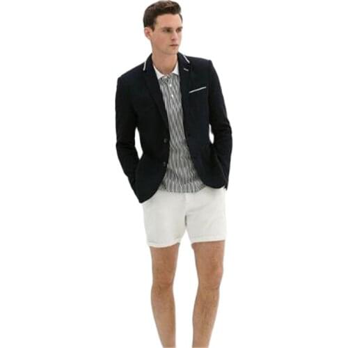Black Coat With White Short Pant Men Suit Casual Summer Dress Suits Slim Fit 2 Piece Tuxedo Terno Masculino (Jacket+Pant)