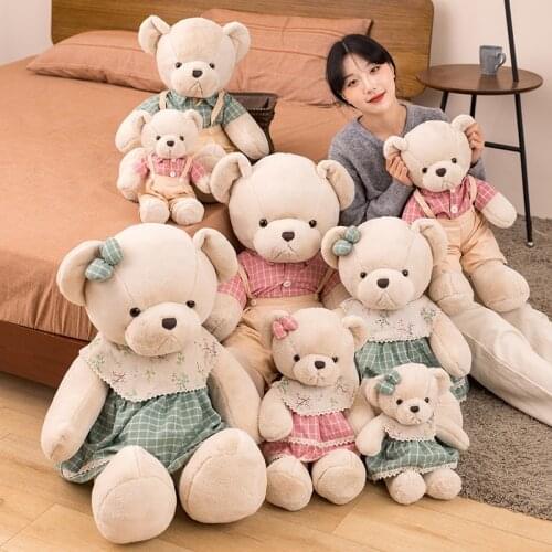 1pc 40/60/80cm Lovely Couple Teddy Bear With Cloth Plush Toys Dolls Stuffed Toy Kids Baby Children Girl Birthday Christmas Gift