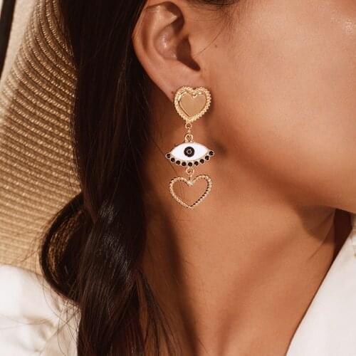 Fashion Metal Drop Earrings For Women Big Evil Eyes Dangle Heart Gold Silver Color Punk Jewelry Party Earrings Accessories 2021