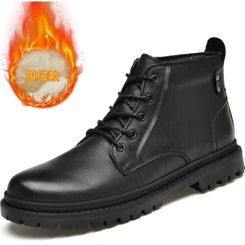 Warm Winter Men Boots Genuine Leather Ankle Boots Men Winter Black Shoes Men Military Army Fur Snow Boots for Men Botas