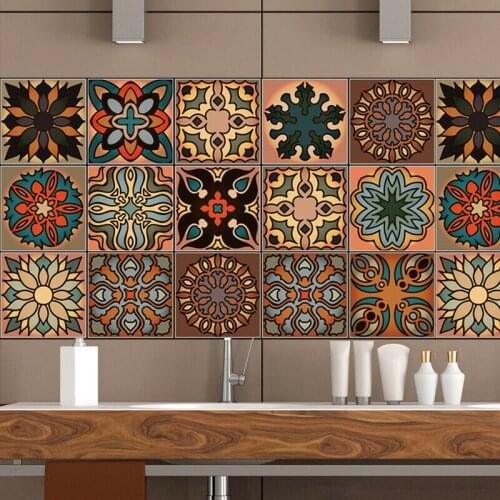 1 Set Vintage Moroccan Style Self-adhesive Tile Stickers Bathroom Kitchen Home Wall Stair Tile Stickers