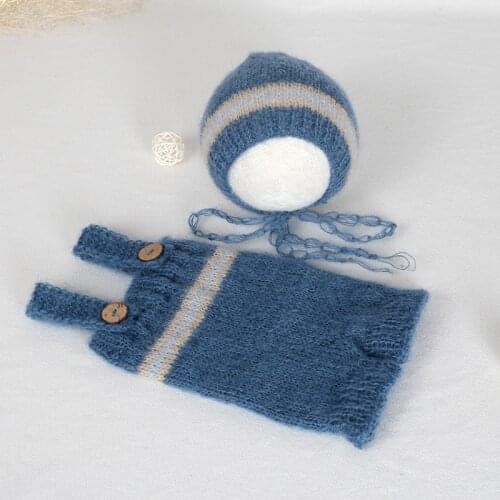 Baby Boy Outfit Photography Props Crochet Baby Hat Set Knitted Newborn Romper Bonnet Mohair Boys Clothes Pattern Jumpsuits Gift