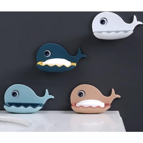 Whale Shape Wall-Mounted Soap Sponge Holder Dish Washing Soap Storage Rack Bathroom Organizer Draining Holder Hanging Soap Box