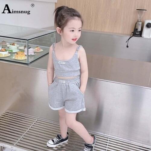 Kpop Style 2021 New Kids Clothes Baby Girls Tracksuit Sets Model Letter Print Crop Top and Shorts Children two piece outfits