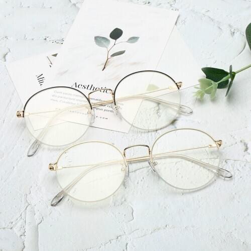 Oversized Round Glasses Frame For Men&Women Metal Half Frame Optical Sepectacle Eyeglasses Plain Eyewear