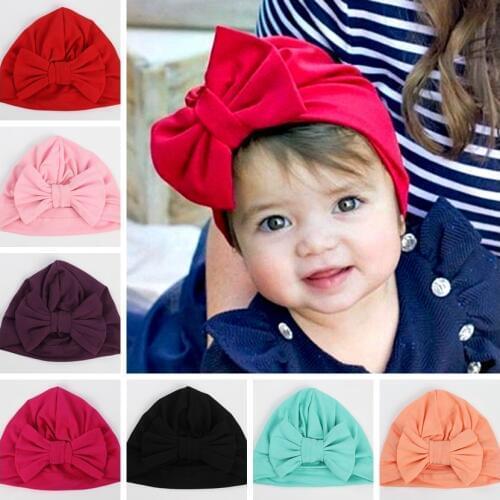 Cute Cotton Blend Hair Bow Knot Kids Baby Infant Turban Hat Big Ear Knot Toddler Beanie Caps Headwraps Birthday Gift Photo Props