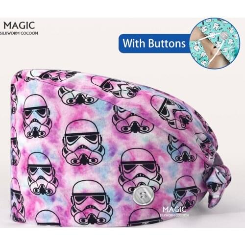 Unisex Doctor Surgical Dentist Operating Room Work Caps Elastic Printed Cotton Nurse Hat Scrubs Cap Pet Clinic Work Hats Casual