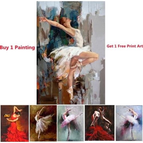 Modern Abstract Oil Paintings on Canvas Handmade Ballet Ballerina Dancer Girl Wall Art for Bedroom Dinning Room Home Decoration