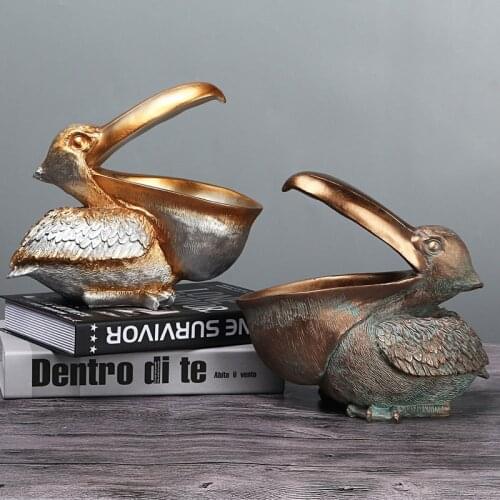 Resin Pelican Statue Storage Figurines Home Decoration Animal Statues Big Mouth Key Holder Living Room Decor Accessories