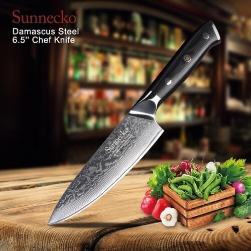 SUNNECKO High Quality 6.5" Damascus Chef Knife Japanese VG10 Core Steel Blade Kitchen Knives G10 Handle Sharp Meat Cutting Knife