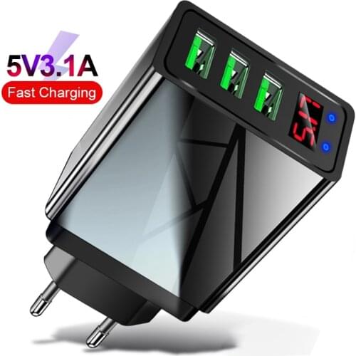 USB Charger LED Display Universal 3.1A Fast Charging 3 Ports Smart Mobile Phone Charger For iphone Samsung Xiaomi Tablet Charger