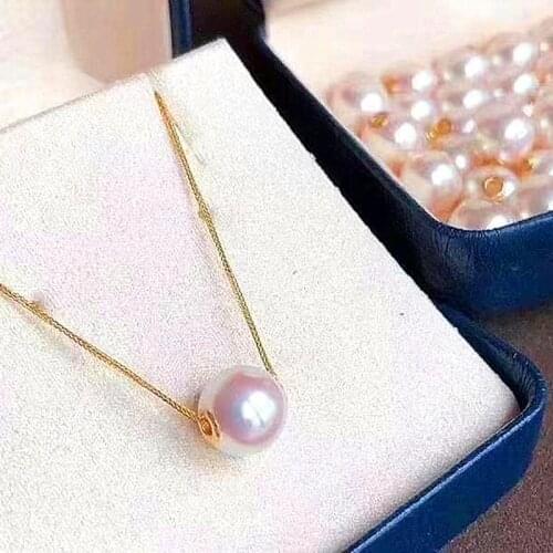 HENGSHENG Fine Jewelry 18K Gold Pearl Pendant , AAA 8-8.5mm Round Natural-Ocean Akoya White Pearls Adjustable Chain Necklaces