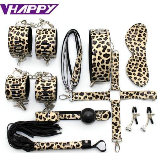 New Nipple Clamps Sexy Toys Adult Leopard grain Suit Gag Handcuffs And Blindfold Beat Cervical Collar Sex Toys VP-BS006032A