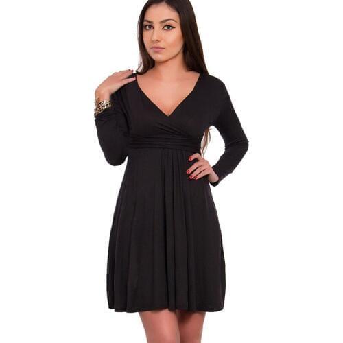 AAMIKAST Bodycon V-neck Long Sleeve Knee-length New Fashion Hot Sale Women Spring Autumn Winter Party Cocktail Casual Dresses