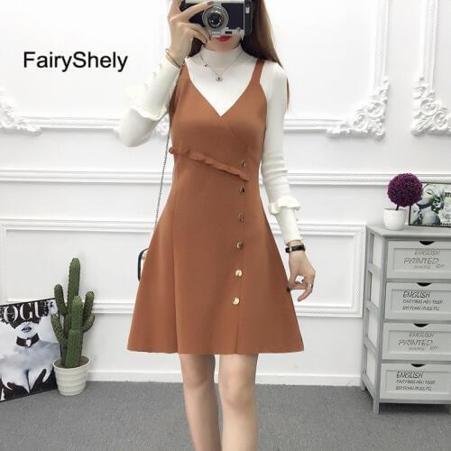 Deep V Neck Korean women knit dress sleevelesss casual vest dresses female vestido 2019 new wool dress loose spring autumn dress