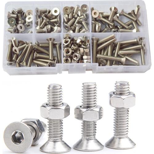 M2 M3 M4 M5 M6 Stainless Steel 304 Hex Socket Flat Head Machine Screw Metric Thread Countersunk Hexagon Bolt Assortment kit Set