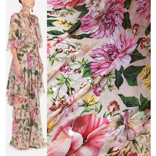 145cm Width Romantic Flower Thin Chiffon Polyester Fabric For Woman Summer Dress Tissu Tela Хлопок материал DIY Sewing