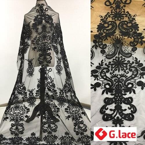 GLace 2Y/Lot black lace embroidery fabric mesh fabric DIY handmade cheongsam jacquard cloth skirt clothes decorationTX114