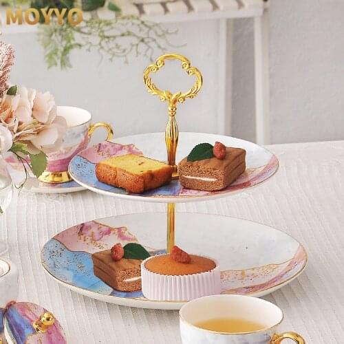 2021 New Arrival Bone China Two Layer Fruit Plates Porcelain Cake Snack Tray Dining Room Dessert Cake Stand Special Plate
