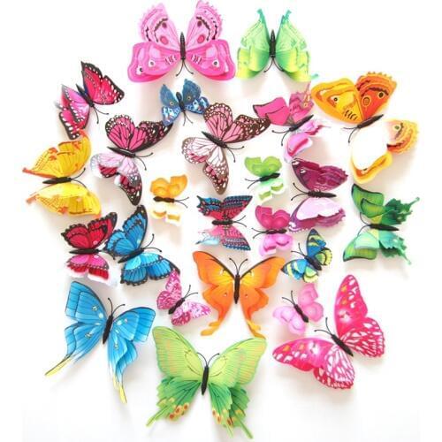 3D PVC Fridge Magnet Wall Stickers Simulation Butterfly Double Butterfly Magnet Butterfly Bright Set 12 Pack