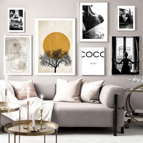 Abstract Yellow Color Block Black And White Vintage Fashion Sexy Lady Poster Canvas Printing Art Painter Living Wall Decoration