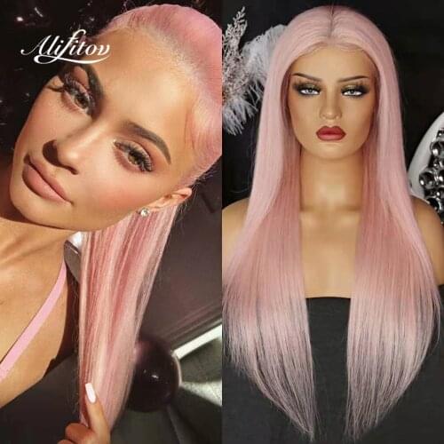 ALIFITOV Pink Lace Front Wigs Pre-Plucked 13*4 Long Silky Straight Lace Wigs Human Hair Middle Part Transparent Lace Frontal Wig