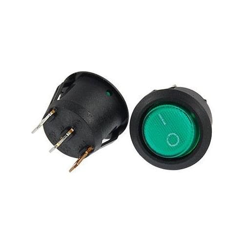Free shiipping!2pcs SPST On-Off Green Light Illuminated Round Rocker Switch 5A/250V 10A/125V AC