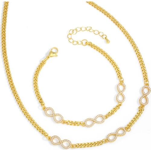 FLOLA Gold Curb Link Chain Infinity Charm Necklace For Women CZ Micro Pave Rhinestone Choker Necklace Wholesale Jewelry nkeu28