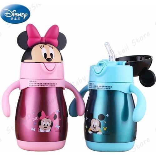 Disney New Baby Feeding Cup with Straw Stainless Steel Insulation Learn Drinking Cup Thermal Bottle Leak-poof Kettle 240ML