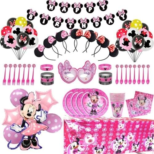 Disney Minnie Mouse Girls Kids Party Decoration Disposable Tableware Paper Plates Cups Straw Baby Shower Birthday Decor Supplies