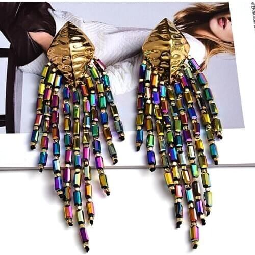 Statement Handmade Long beaded Chain Earrings High-Quality Colorful Jewelry Accessories For Women Wholesale