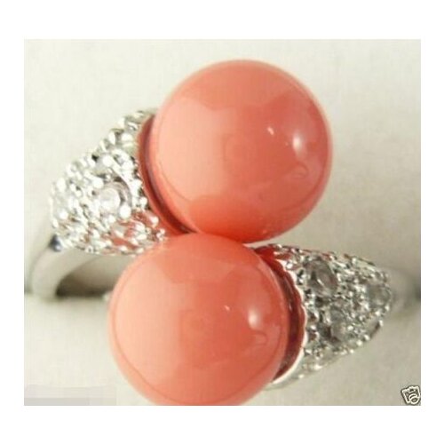Hot selling>@@ Wholesale price 16new ^^^^Noblest GP 8mm Real Coral Pink South Sea Shell Pearl Ring Size 7 8 9 -Bride jewelry