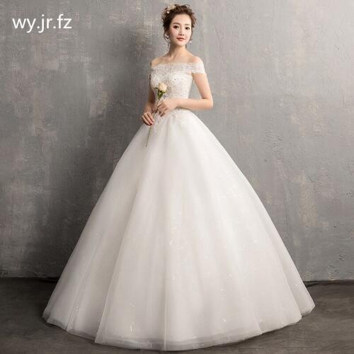 HMHS-18#Boat Neck Brides wedding dress Ball Gown lace up long wholesale cheap women clothing party prom marry dresses White