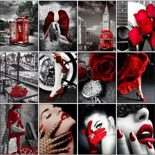 HUACAN DIY Diamond Painting Full Square New Arrival Black Red Woman Rhinestones Diamond Embroidery Rose Mosaic Sale Wall Art