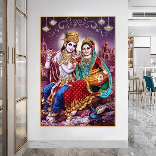 India Religion Canvas Painting on The Wall Art Prints Lord Radha Krishna Portrait Posters Pictures for Living Room Home Decor