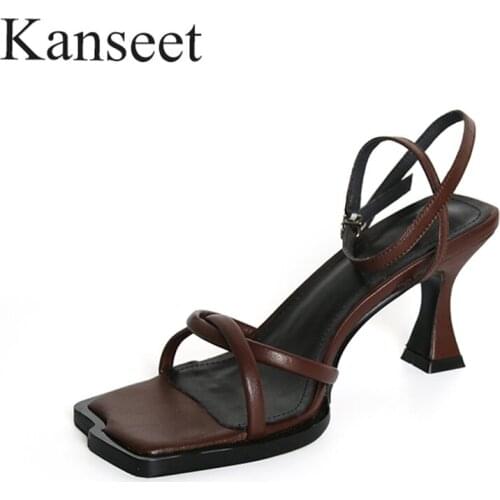 Kanseet Open- Toed Fashion Design Women Sandals New Summer High Heels Concise Buckle Strap Party Dress Female Shoes 2021 Size 40