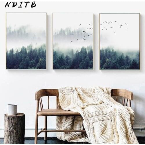 Forest Landscape Art Canvas Poster Nordic Wall Painting Print Nature Decoration Picture for Living Room Scandinavian Home Decor