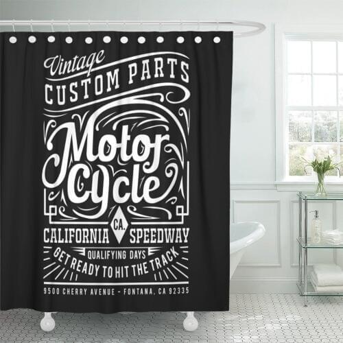 Car Motorcycle Graphics Classic Vintage Automotive Badge Black Shower Curtain Waterproof Fabric 72 x 78 Inches Set with Hooks
