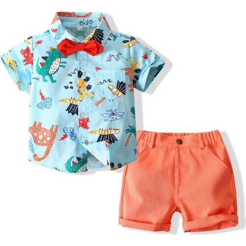 Dinosaur Boys Sets Summer Cute Patter Shirt + Shorts Toddler Cotton Quality Outfit Childrens Tops + Pant Kids Clothes