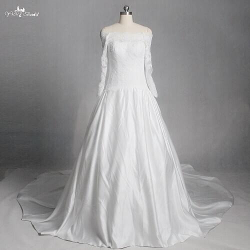LZ195 Simple Off Shoulder Lace Dress Long Sleeve Wedding Dress Vestido De Noiva