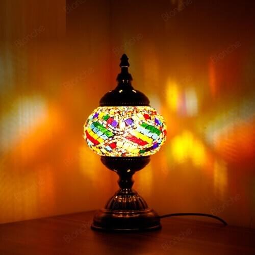 Mediterranean Turkish Style Table Lamps Vintage Colorful Glass Led Desk Light Fixtures Bar Bedroom Bedside Night Lamp Art Decor