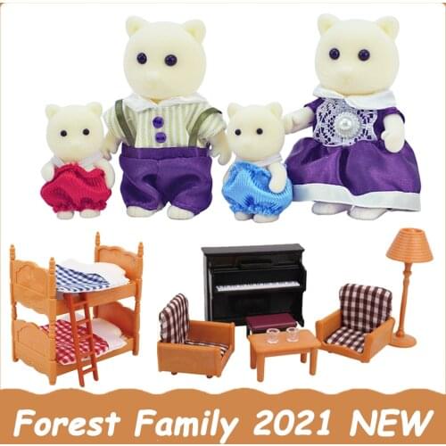 New Forest Animal White cat Family 1:12 Piano Dollhouse Accessory Living Room Miniature Furniture Montessori Toys For Girl Gift