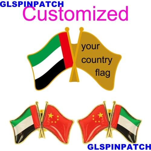 U.A.E. Crossed Friendship Flag Double Country lapel pin Brooch USA UK France Chile Russia Saudi Arabia Japan Spain Badge