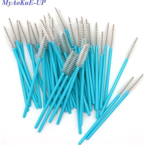 200pcs/lot Disposable Nylon Mascara Wands Applicator Blue Handle Lashes One-off Makeup Brushes Eyelash Extension Tools