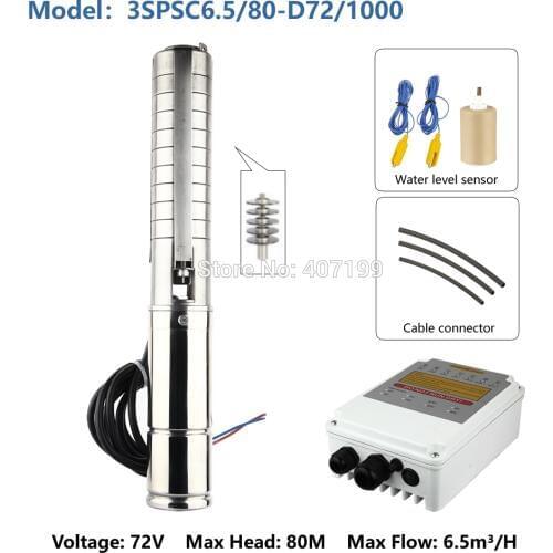 DC 72V max 6500L/H Lift 80m stainless steel Deep Well Submersible solar Electric Water pump 3SPSC6.5/80-D72/1000